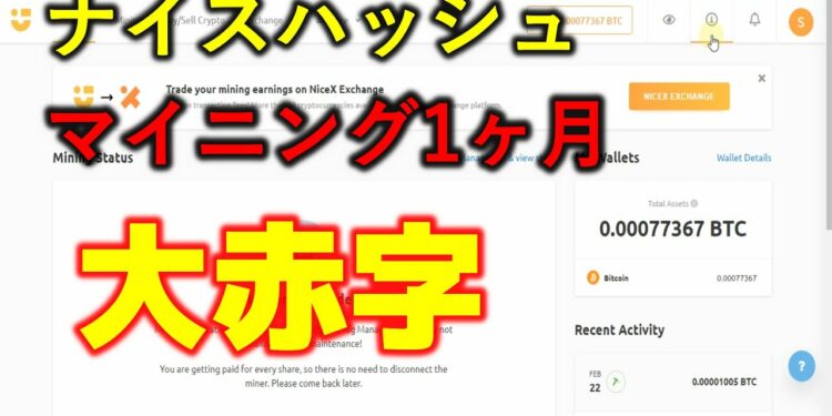 マイニング1ヶ月で大赤字ｗ　ナイスハッシュ