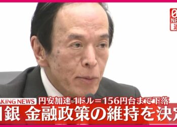 【速報】日銀…金融政策の維持を決定  為替の物価への影響「上振れ・下振れ双方の要因に」
