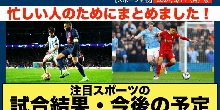 【時短スポーツニュース】2024/3/11注目スポーツの試合結果・今後の予定