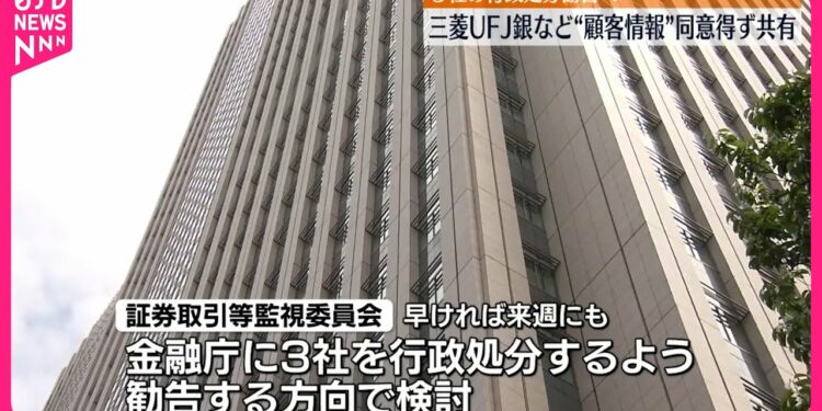 【監視委】三菱UFJ銀行などに行政処分行うよう金融庁へ勧告検討