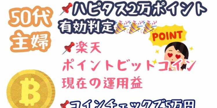 楽天ポイントビットコイン現在の運用益／ハピタス2万ptゲット／50代主婦ビットコイン