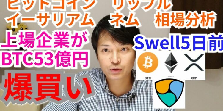 【ビットコイン,リップル,イーサリアム,ネム】仮想通貨相場分析 Swell5日前!!上場企業がBTC53億円を爆買い🎊