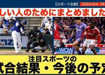 【時短スポーツニュース】2024/3/4注目スポーツの試合結果・今後の予定