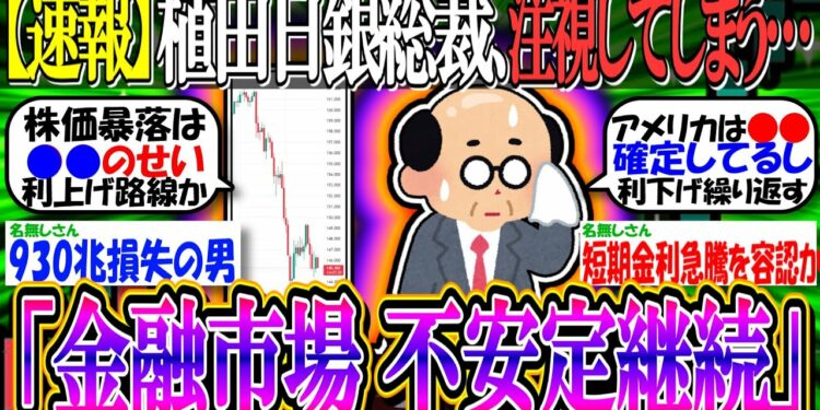 【速報】植田日銀総裁発言「金融市場は引き続き不安定で、当面高い緊張感を持って注視する」国会閉会中審査【新NISA/投資/2ch有益スレ/お金/日本株/米国株/インデックス/オルカン/S&P500】