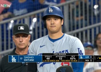 【ドジャース・大谷翔平 今季49個目の盗塁！】盗塁+エラーで実質三塁打！？レフト前ヒットを放つと全速力で三塁へ到達