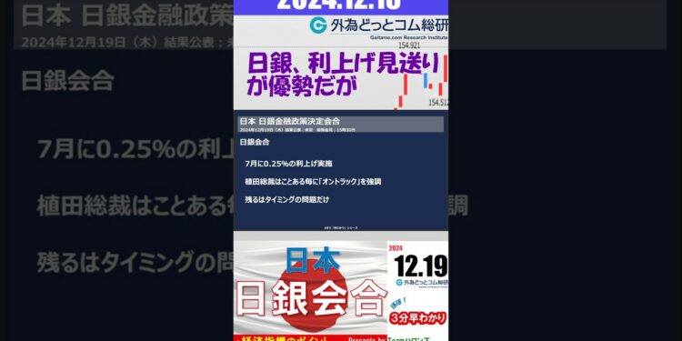 ドル/円見通しズバリ予想、３分早わかり「日銀金融政策決定会合」2024年12月19日発表 #外為ドキッ