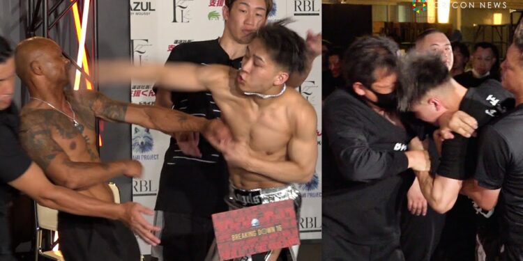 【BreakingDown】レオ、朝倉未来の制止を振り切り大暴走 セキュリティにも頭突き 『BreakingDown16』公開計量&記者会見