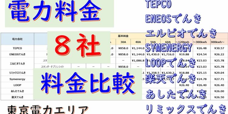 電気料金８社を徹底比較！８社の電気料金を表で分析比較します。（東京電力エリア）